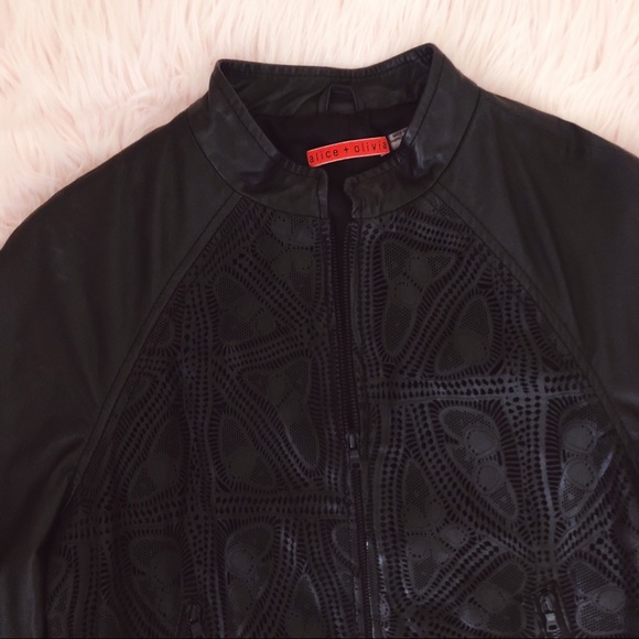 ALICE + OLIVIA $1,295 Lace Leather Bomber Jacket - Picture 5 of 8